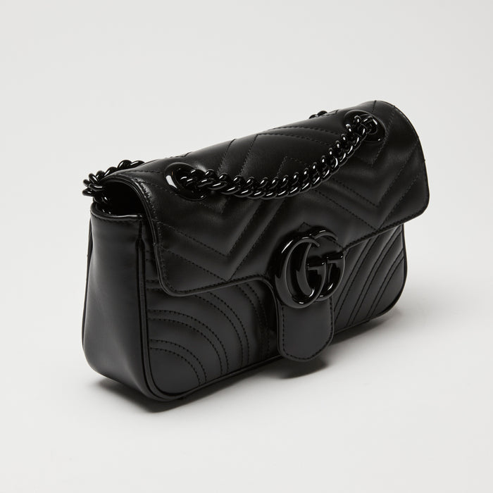 Gucci Black Calfskin Leather Small GG Marmont Shoulder Bag