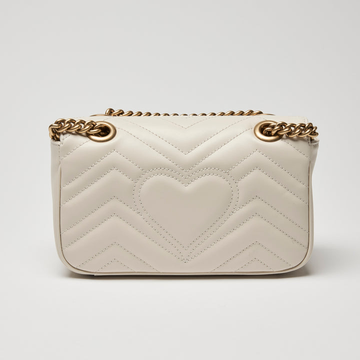Gucci White Calfskin Leather Small GG Marmont Chain Flap Bag