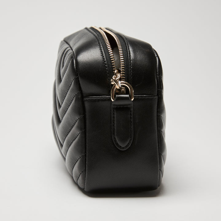 Gucci Black Matelassé Chevron Leather GG Marmont Small Camera Bag