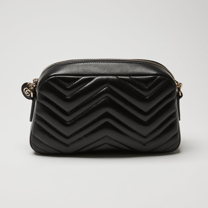 Gucci Black Matelassé Chevron Leather GG Marmont Small Camera Bag