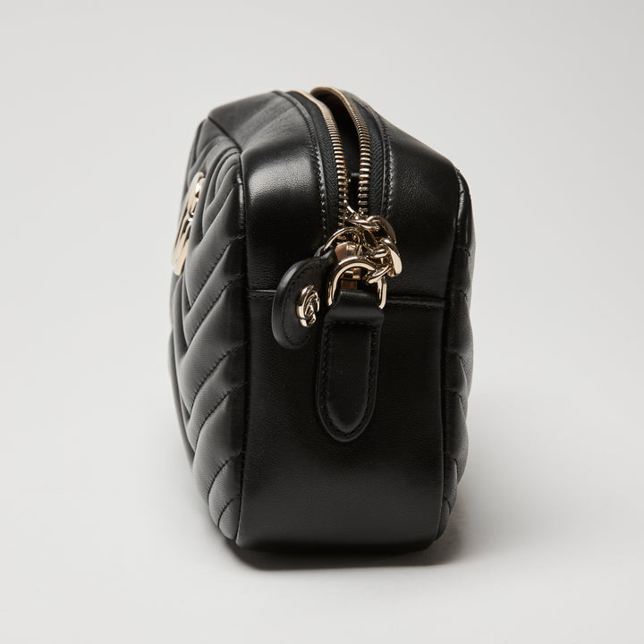 Gucci Black Matelassé Chevron Leather GG Marmont Small Camera Bag