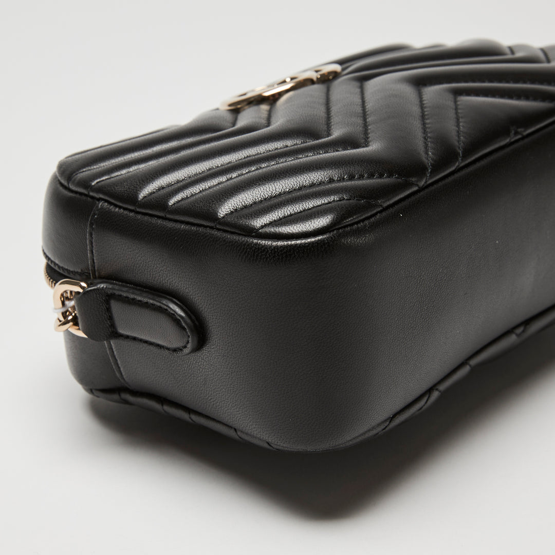 Gucci Black Matelassé Chevron Leather GG Marmont Small Camera Bag
