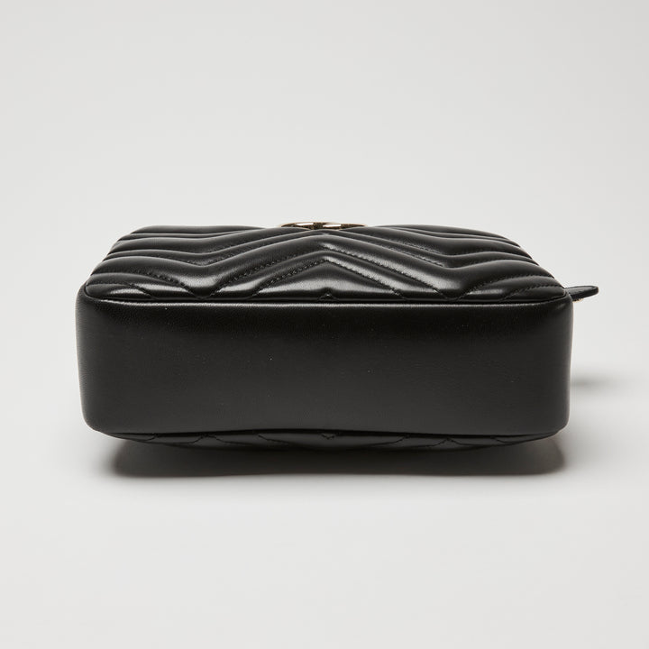 Gucci Black Matelassé Chevron Leather GG Marmont Small Camera Bag