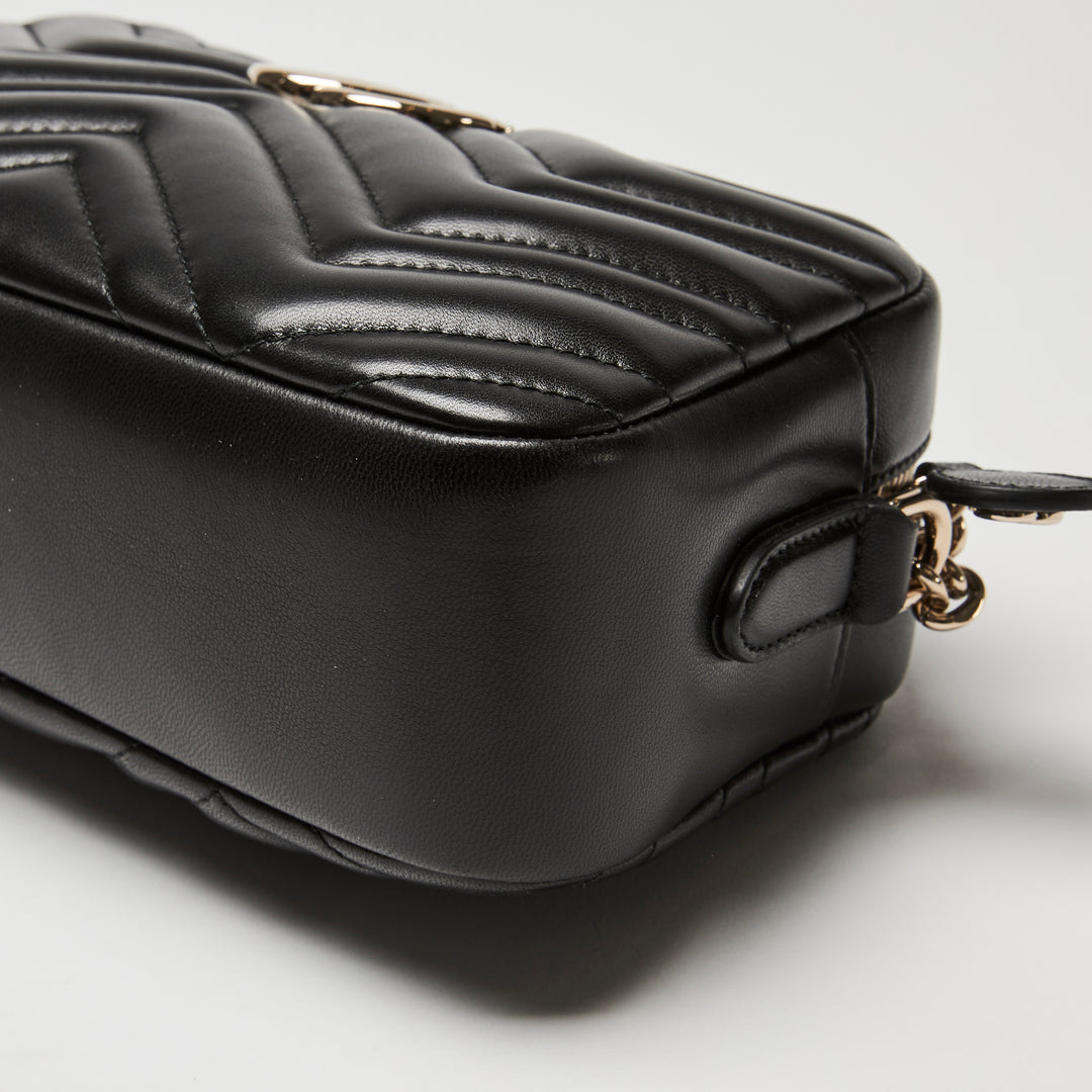 Gucci Black Matelassé Chevron Leather GG Marmont Small Camera Bag