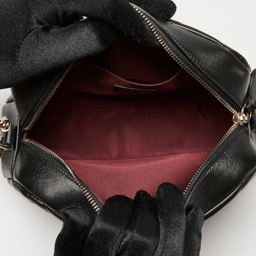 Gucci Black Matelassé Chevron Leather GG Marmont Small Camera Bag