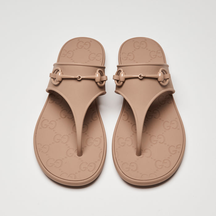 Gucci Tan Rubber Minorca Horsebit Sandals Size 40
