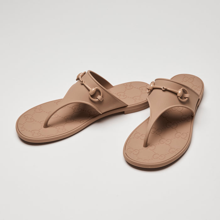 Gucci Tan Rubber Minorca Horsebit Sandals Size 40