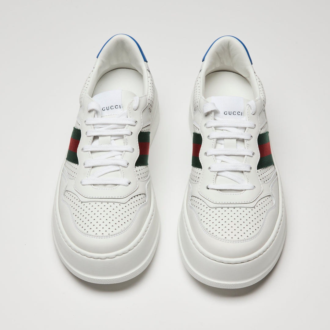 Gucci White Calf Leather Perforated Sneakers Size 40