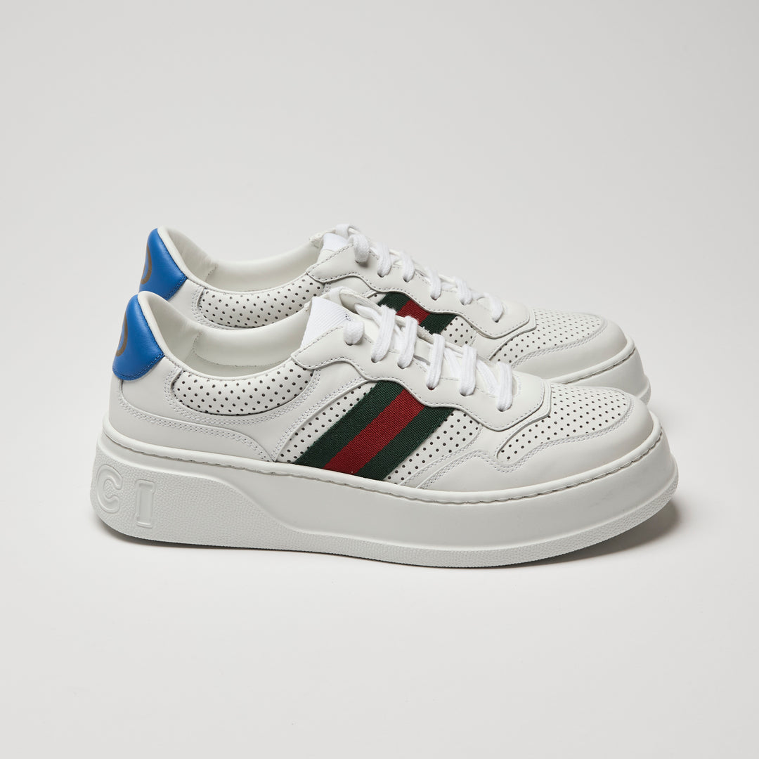 Gucci White Calf Leather Perforated Sneakers Size 40