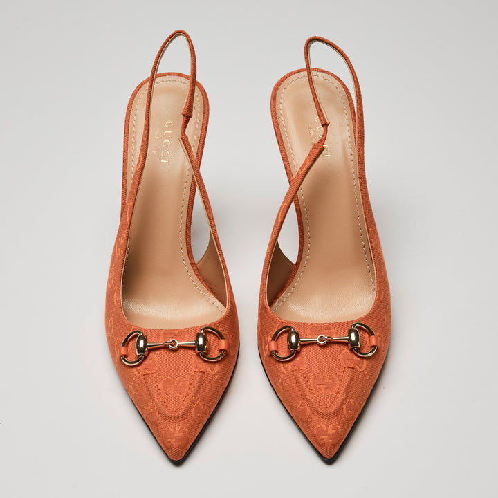 Gucci Orange GG Canvas Horsebit Slingbacks Size 40