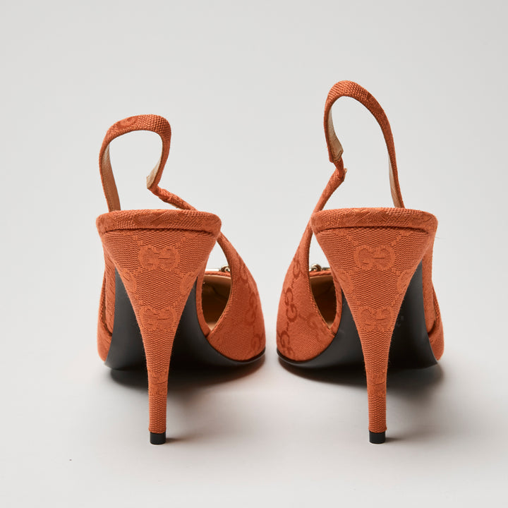 Gucci Orange GG Canvas Horsebit Slingbacks Size 40