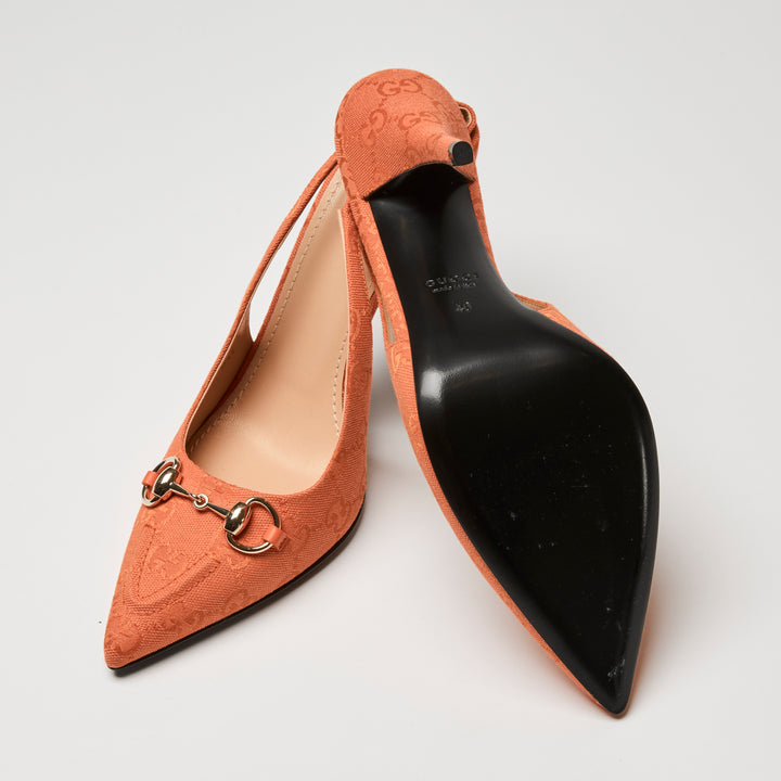 Gucci Orange GG Canvas Horsebit Slingbacks Size 40