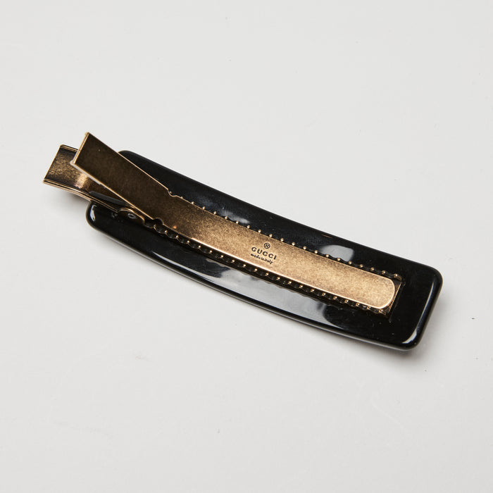 Gucci Black Resin Crystal Logo Hair Clip