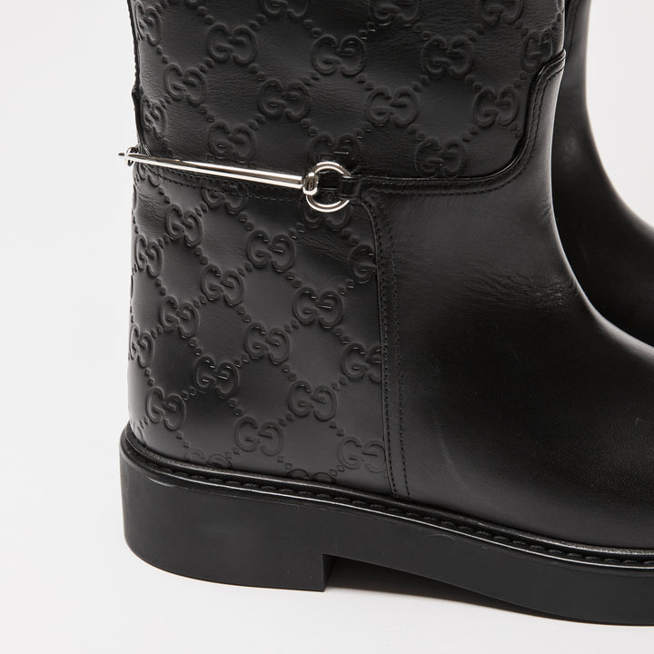 Gucci Black GG Embossed Monogram Leather Edith Riding Boots Size 40