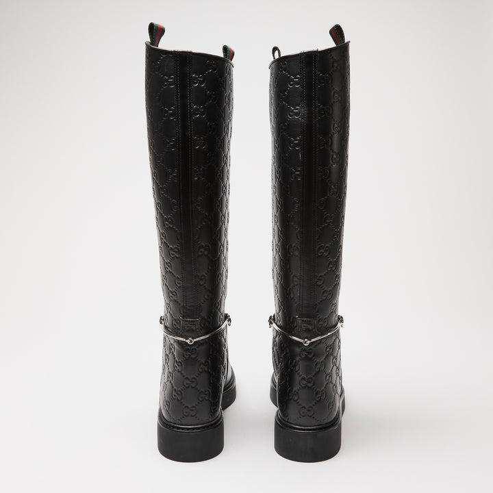 Gucci Black GG Embossed Monogram Leather Edith Riding Boots Size 40