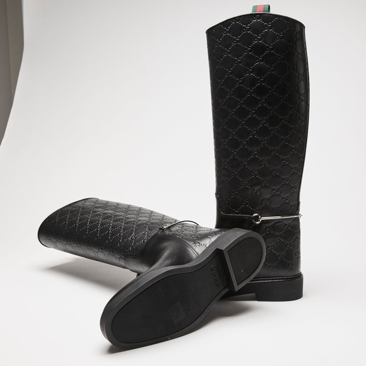Gucci Black GG Embossed Monogram Leather Edith Riding Boots Size 40