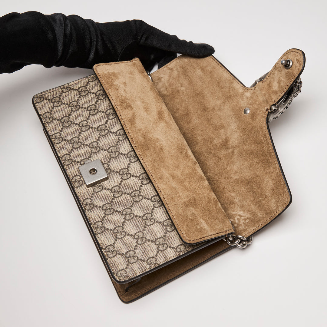 Gucci Beige GG Supreme Small Dionysus Shoulder Bag