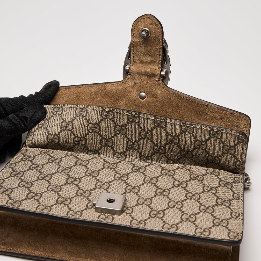 Gucci Beige GG Supreme Small Dionysus Shoulder Bag