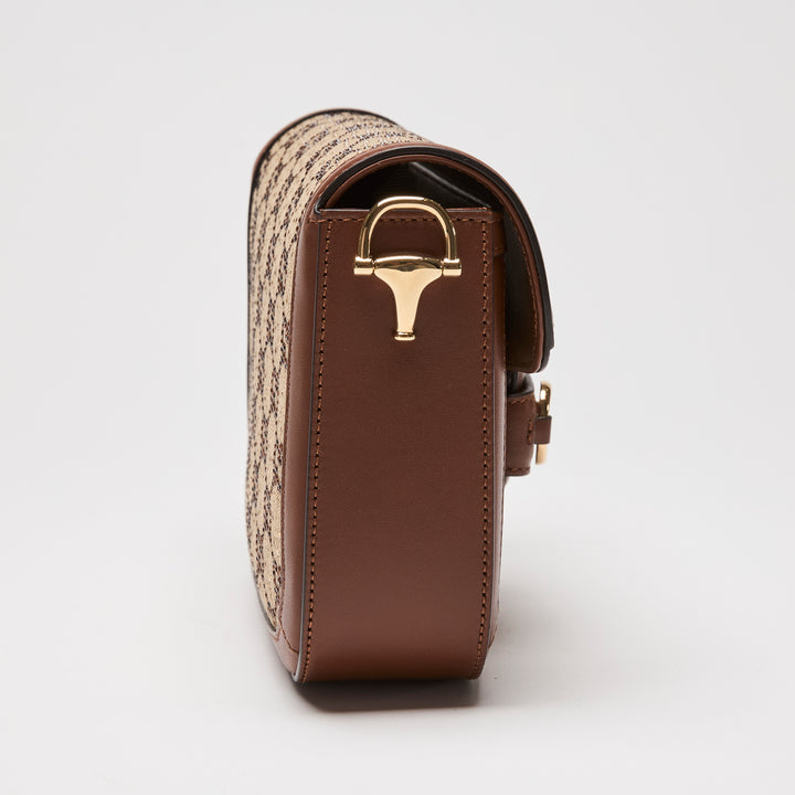 Gucci Brown Crystal GG Supreme Canvas & Calf Leather Horsebit 1955 Small Shoulder Bag