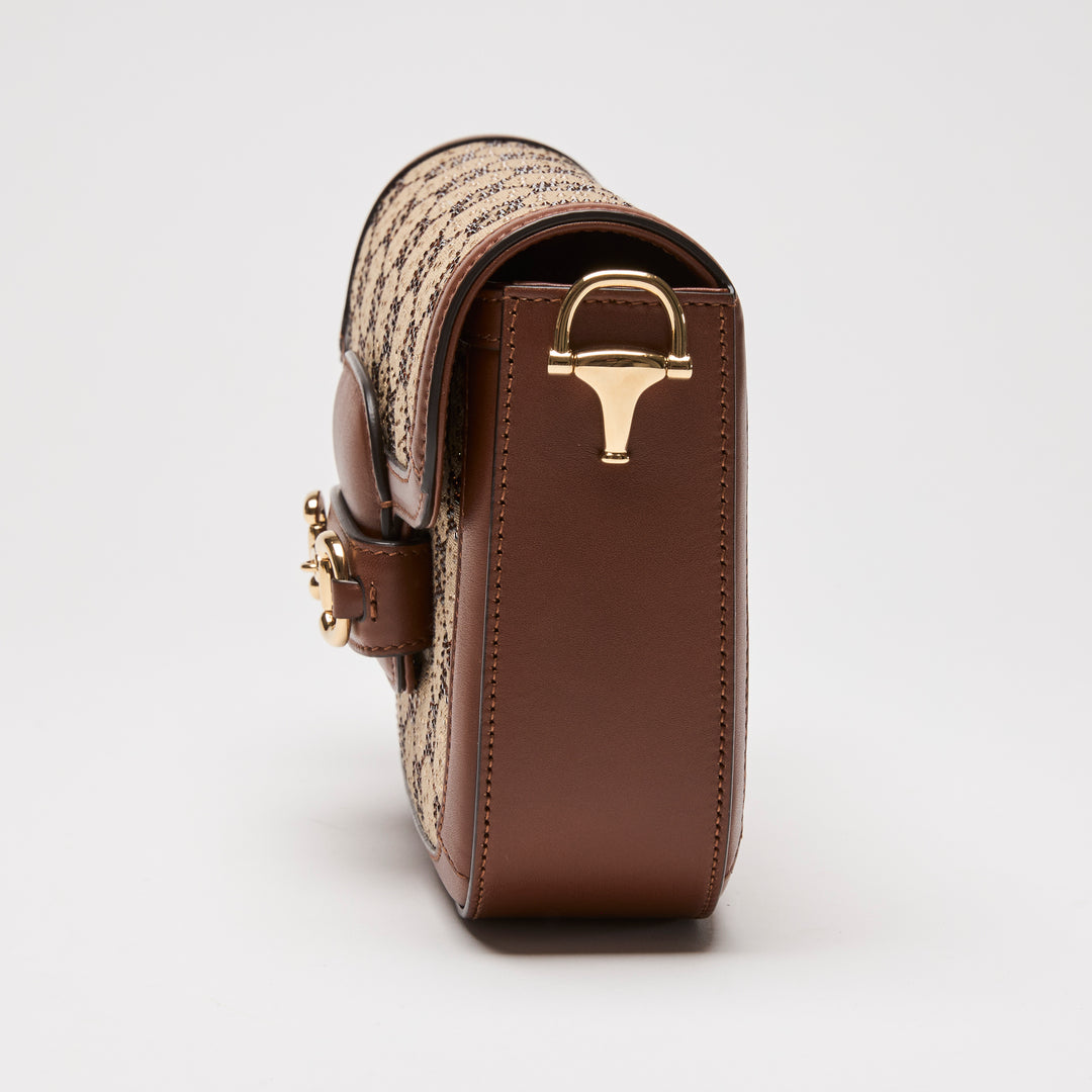 Gucci Brown Crystal GG Supreme Canvas & Calf Leather Horsebit 1955 Small Shoulder Bag