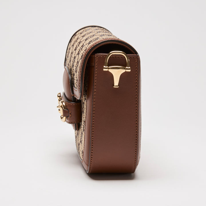 Gucci Brown Crystal GG Supreme Canvas & Calf Leather Horsebit 1955 Small Shoulder Bag