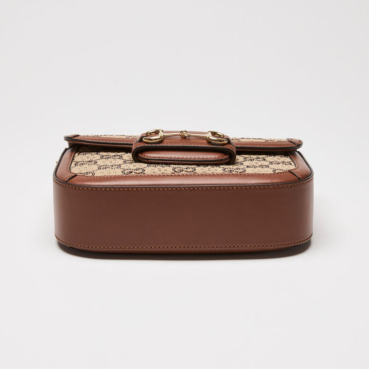 Gucci Brown Crystal GG Supreme Canvas & Calf Leather Horsebit 1955 Small Shoulder Bag