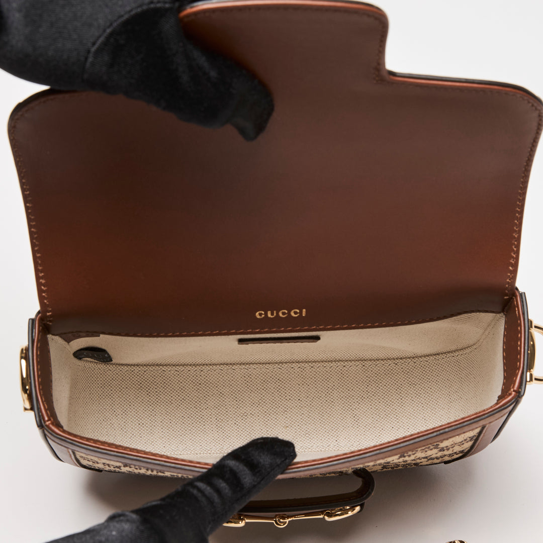 Gucci Brown Crystal GG Supreme Canvas & Calf Leather Horsebit 1955 Small Shoulder Bag