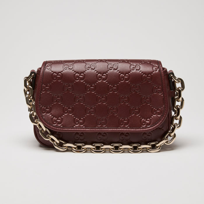 Gucci Bordeaux GG Embossed Calf Leather Small Emblem Shoulder Bag