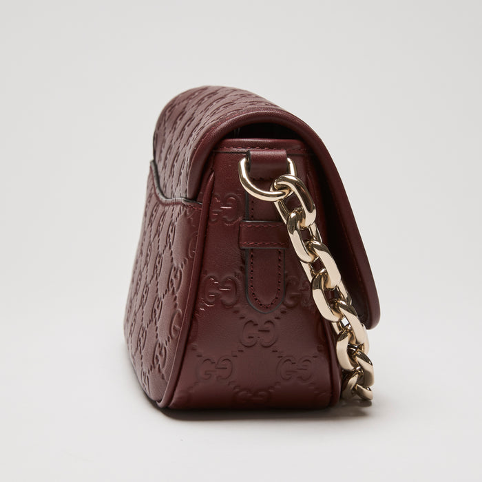 Gucci Bordeaux GG Embossed Calf Leather Small Emblem Shoulder Bag