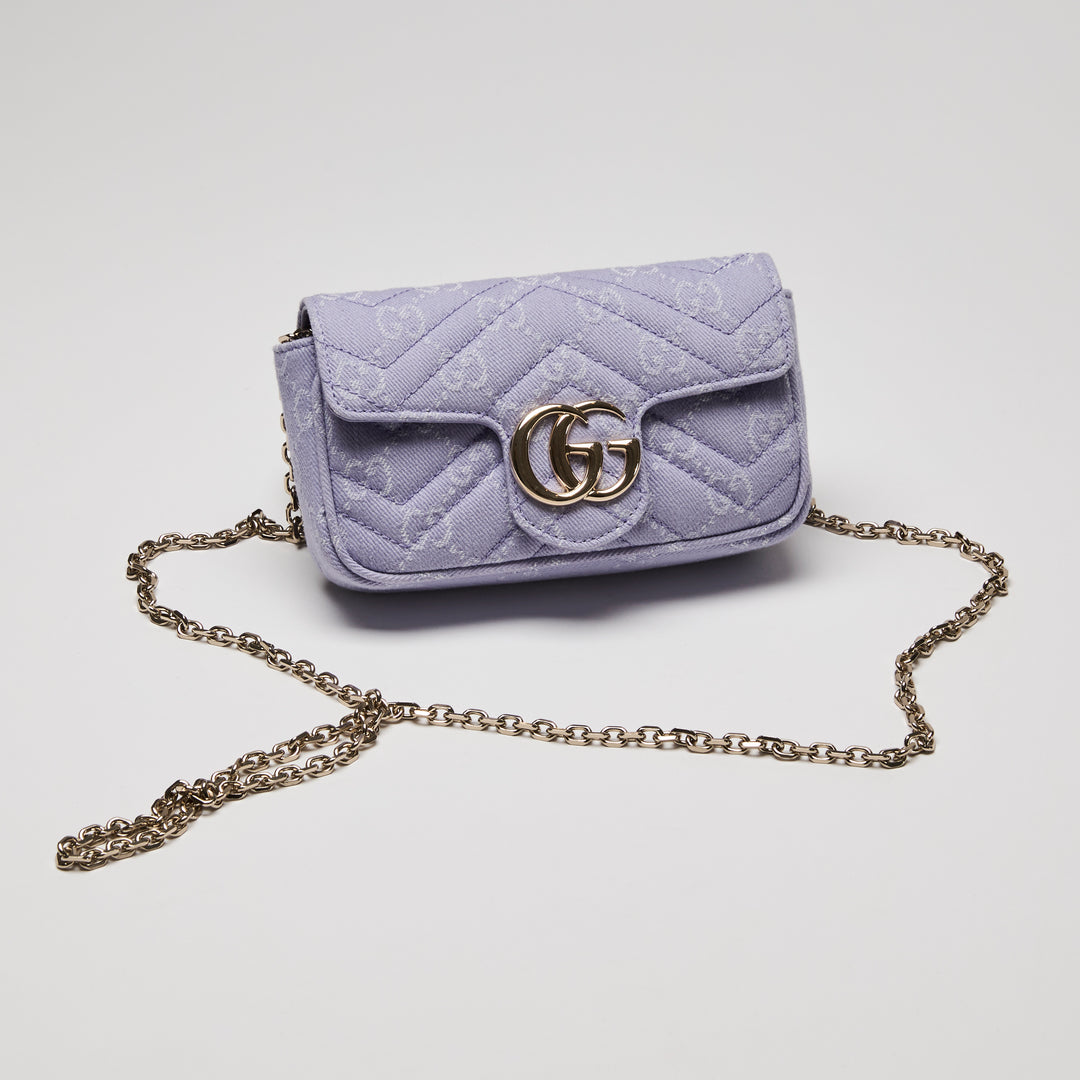 Gucci Purple Matelasse Denim GG Marmont Mini Crossbody bag