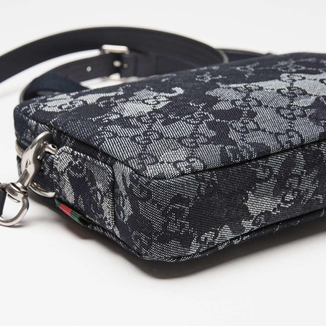 Gucci Navy Camouflage GG Denim Small Crossbody Bag