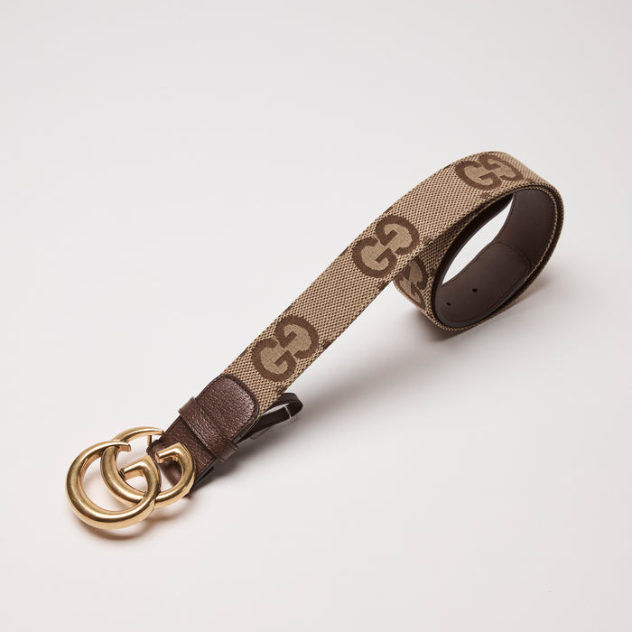 Gucci Brown GG Canvas & Calf Leather GG Marmont Belt Size 85