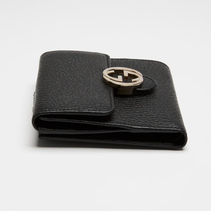 Gucci Black Grained Calf Leather Interlocking G Bifold Wallet