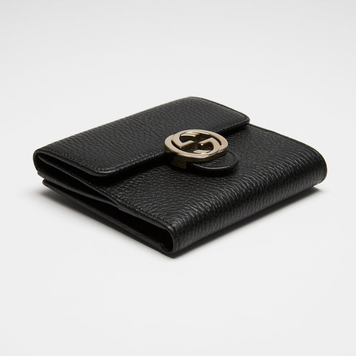Gucci Black Grained Calf Leather Interlocking G Bifold Wallet