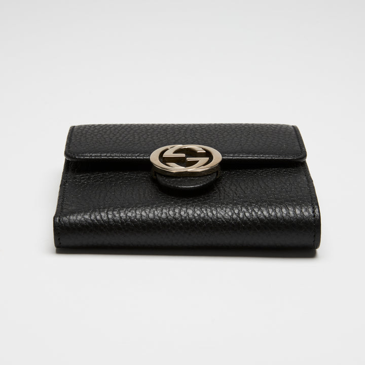 Gucci Black Grained Calf Leather Interlocking G Bifold Wallet
