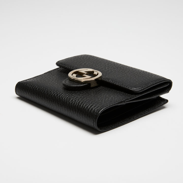 Gucci Black Grained Calf Leather Interlocking G Bifold Wallet