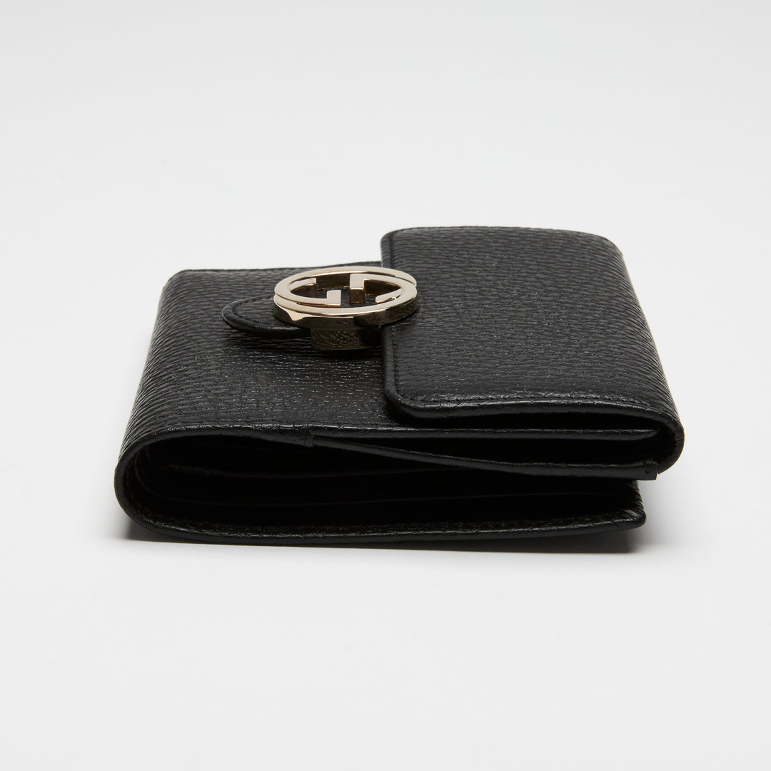Gucci Black Grained Calf Leather Interlocking G Bifold Wallet