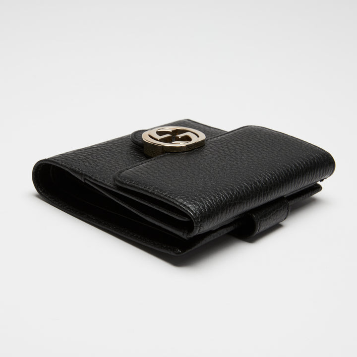 Gucci Black Grained Calf Leather Interlocking G Bifold Wallet