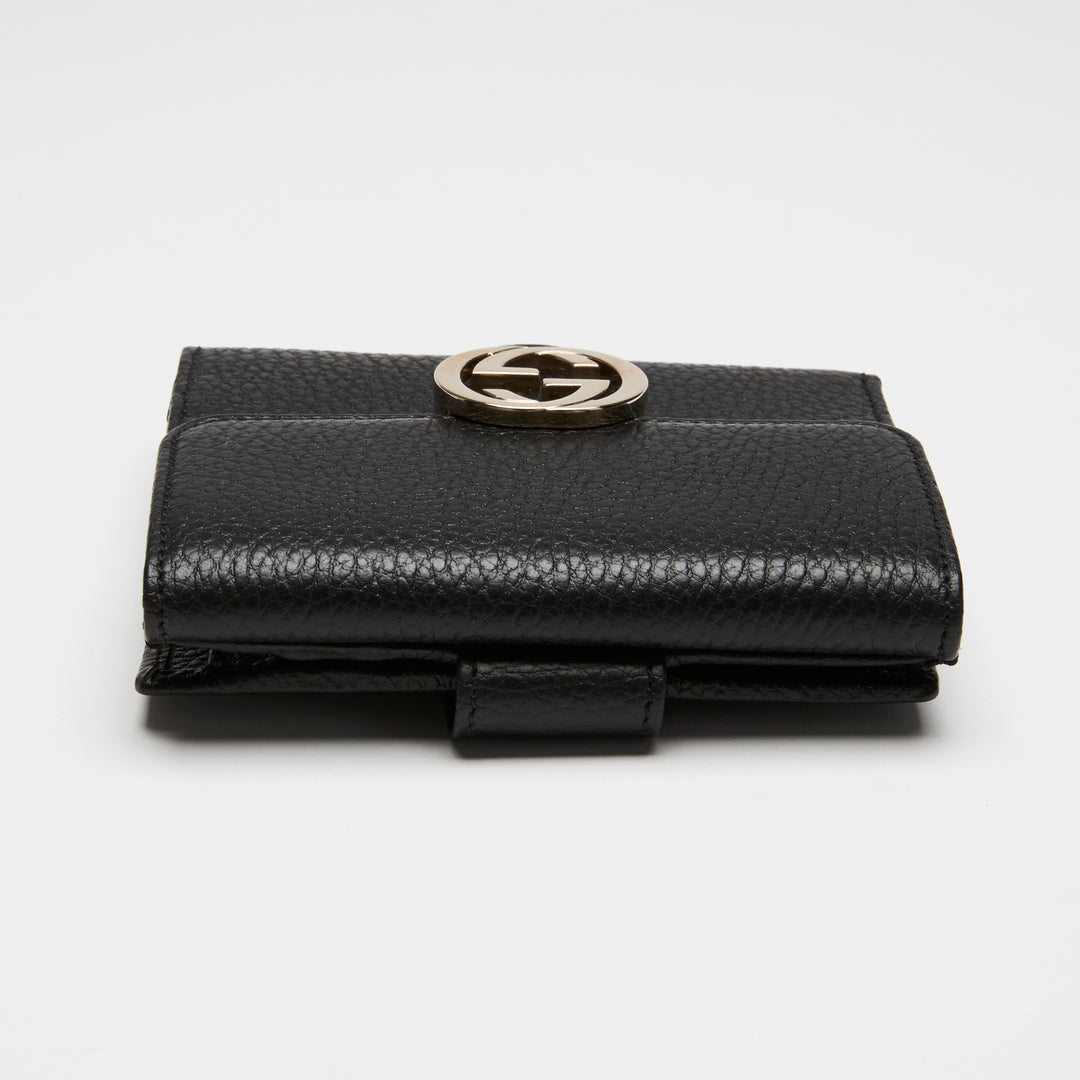Gucci Black Grained Calf Leather Interlocking G Bifold Wallet