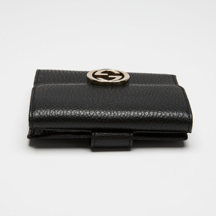 Gucci Black Grained Calf Leather Interlocking G Bifold Wallet