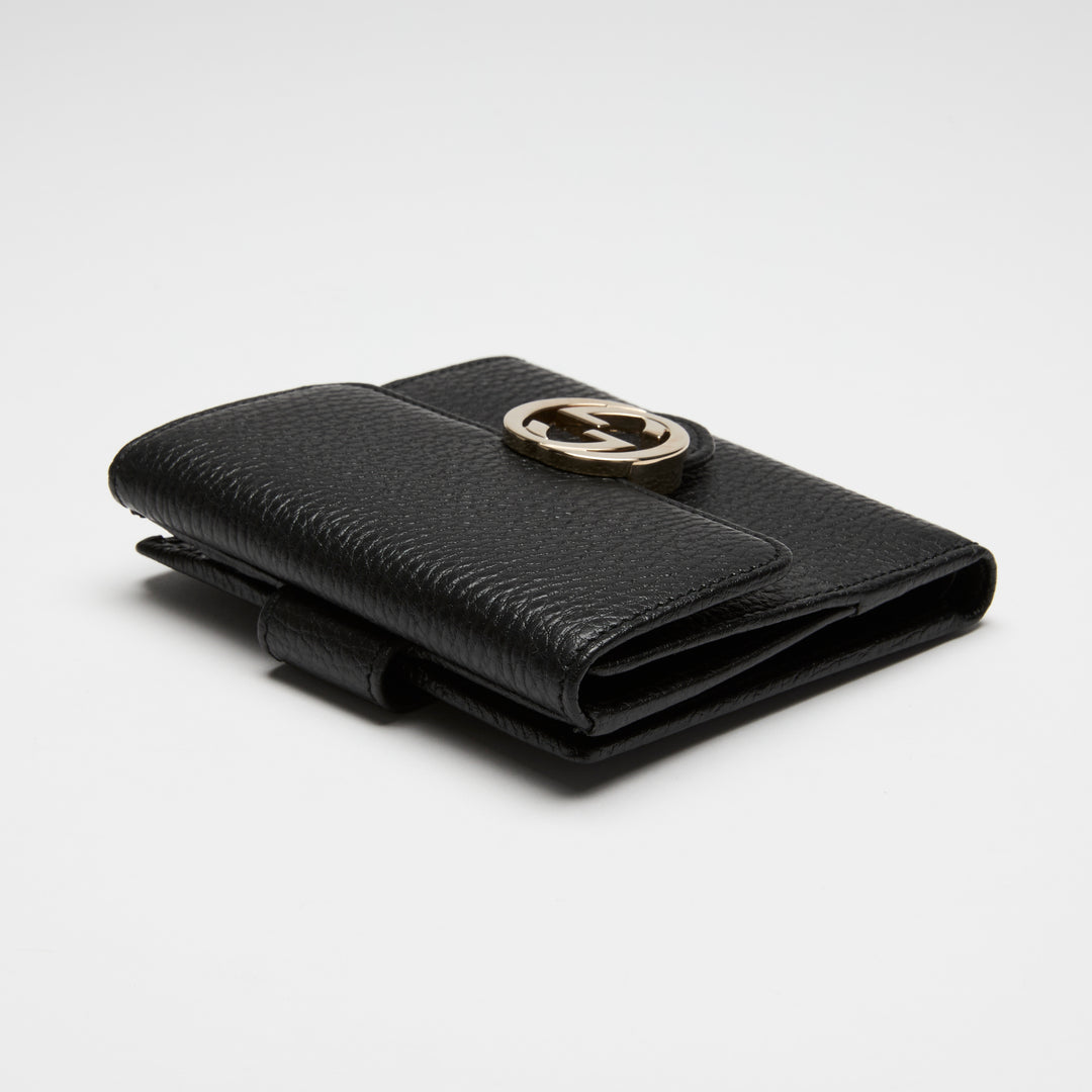 Gucci Black Grained Calf Leather Interlocking G Bifold Wallet