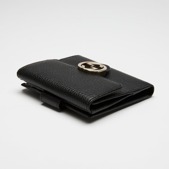 Gucci Black Grained Calf Leather Interlocking G Bifold Wallet