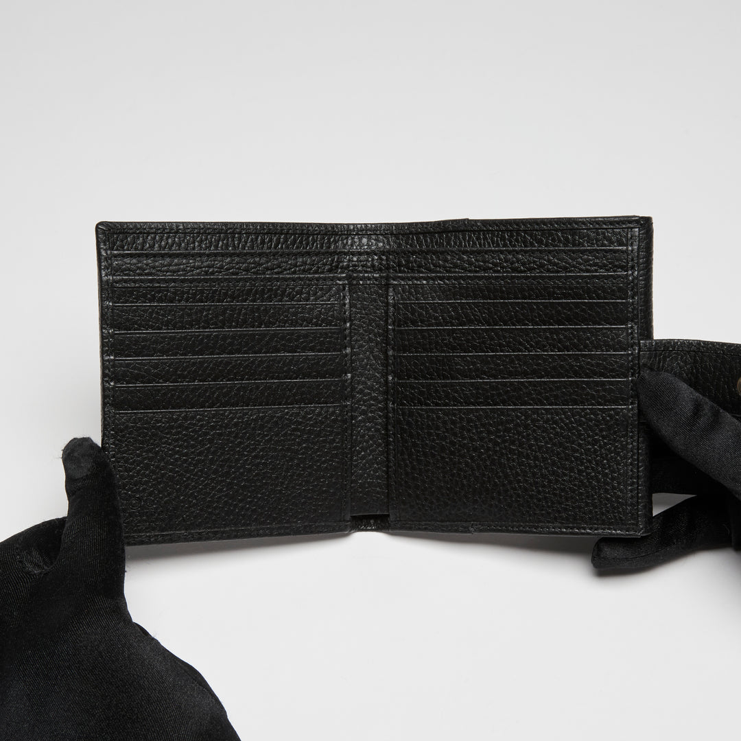 Gucci Black Grained Calf Leather Interlocking G Bifold Wallet