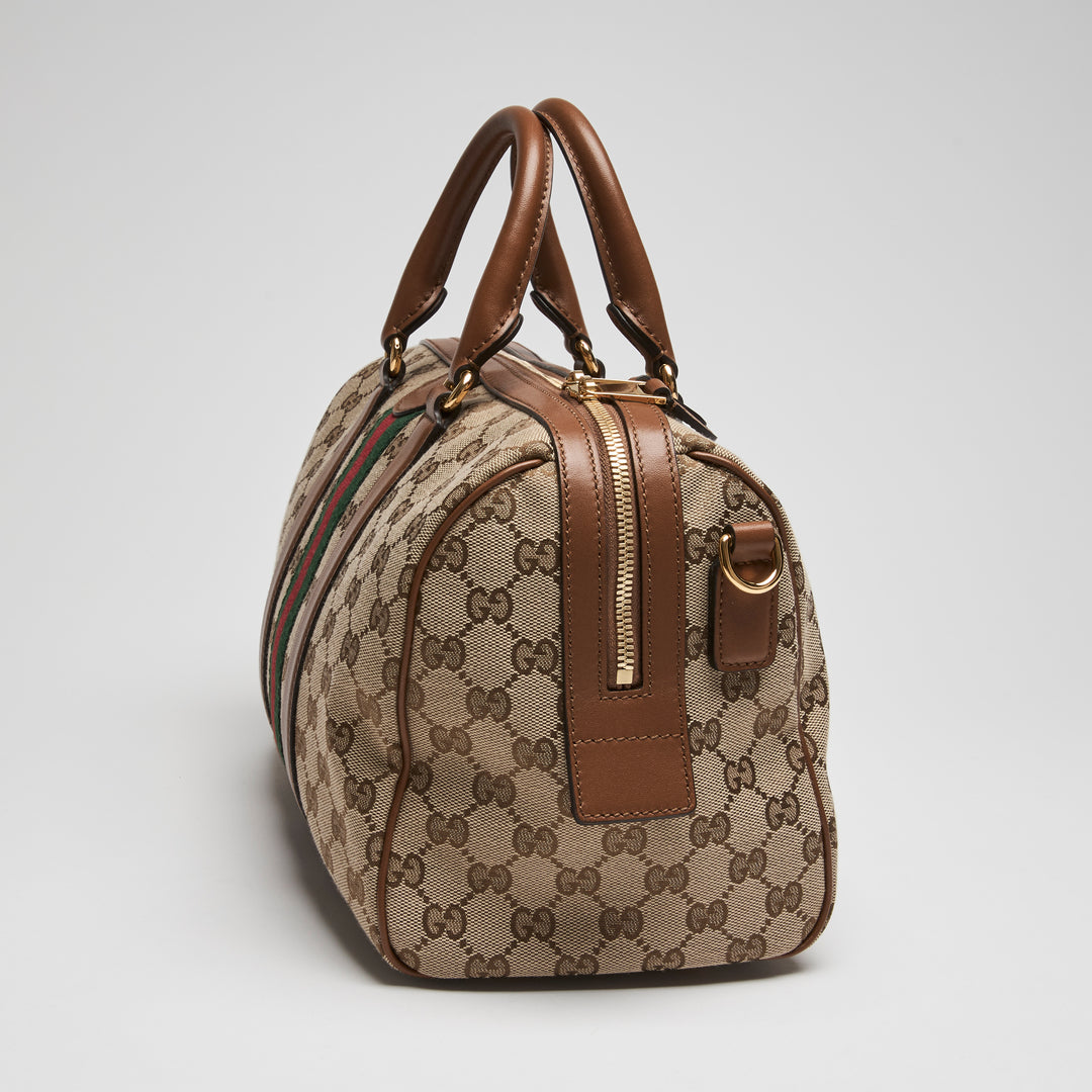 Gucci Brown Monogram Canvas Ophidia Medium Boston Bag