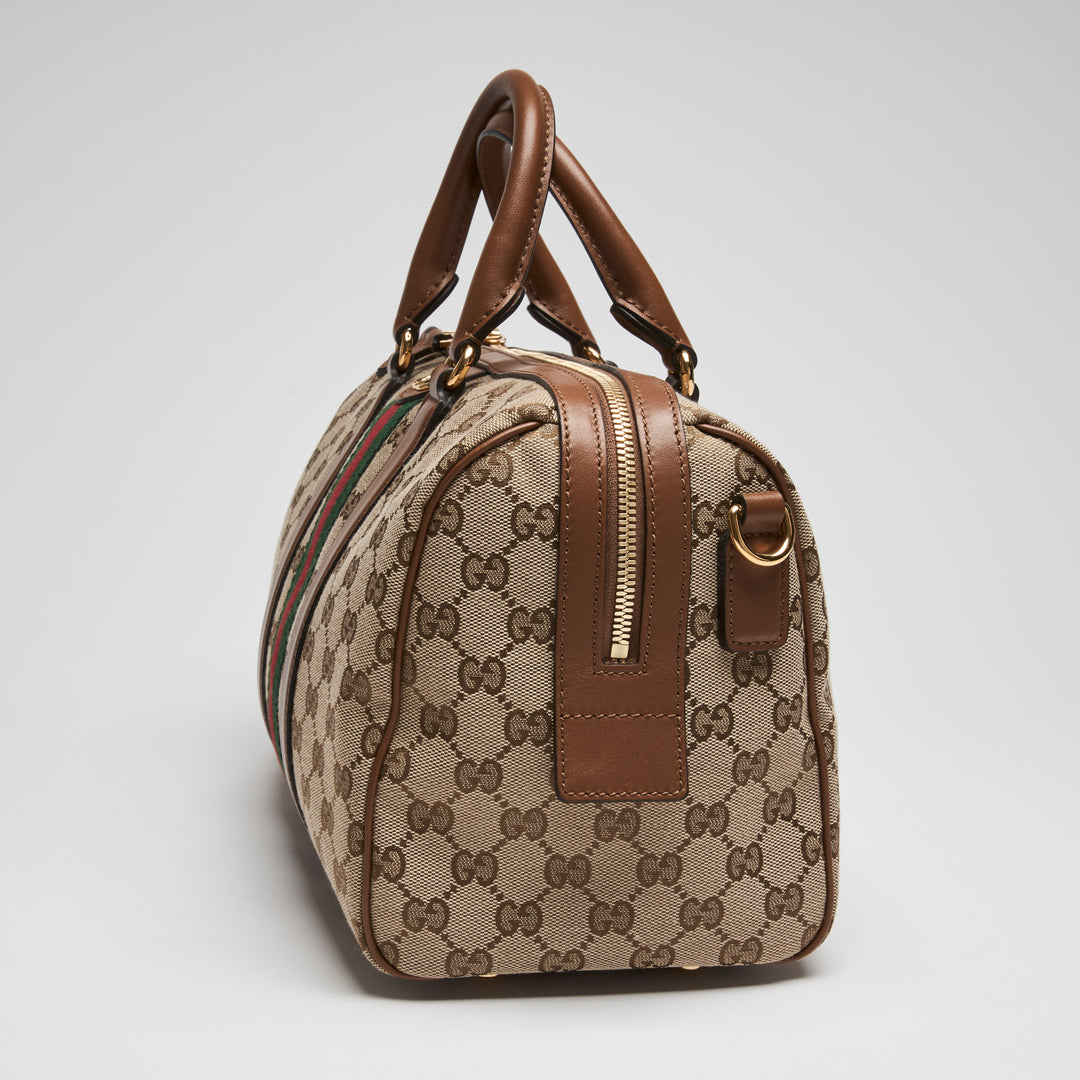 Gucci Brown Monogram Canvas Ophidia Medium Boston Bag