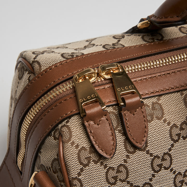 Gucci Brown Monogram Canvas Ophidia Medium Boston Bag