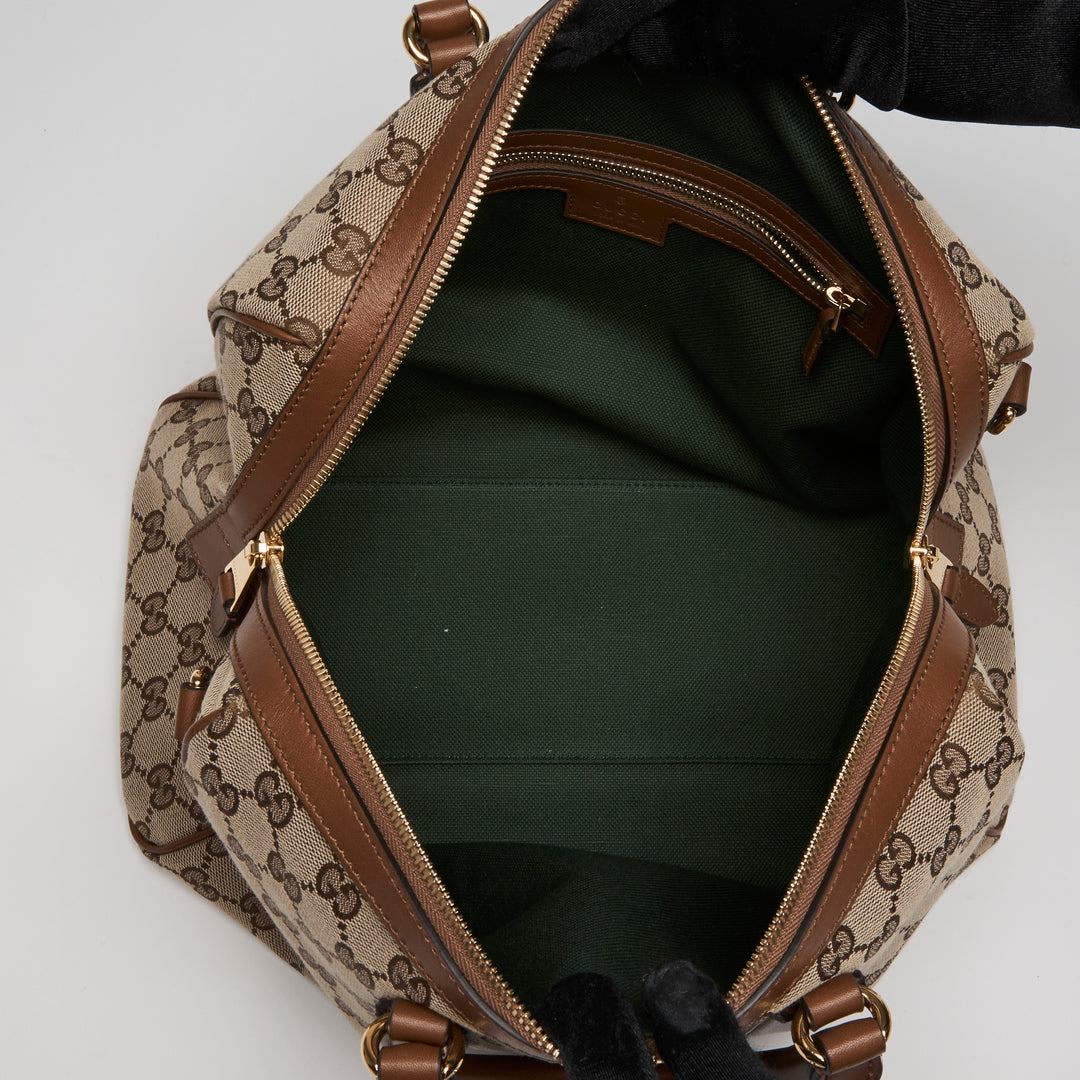 Gucci Brown Monogram Canvas Ophidia Medium Boston Bag