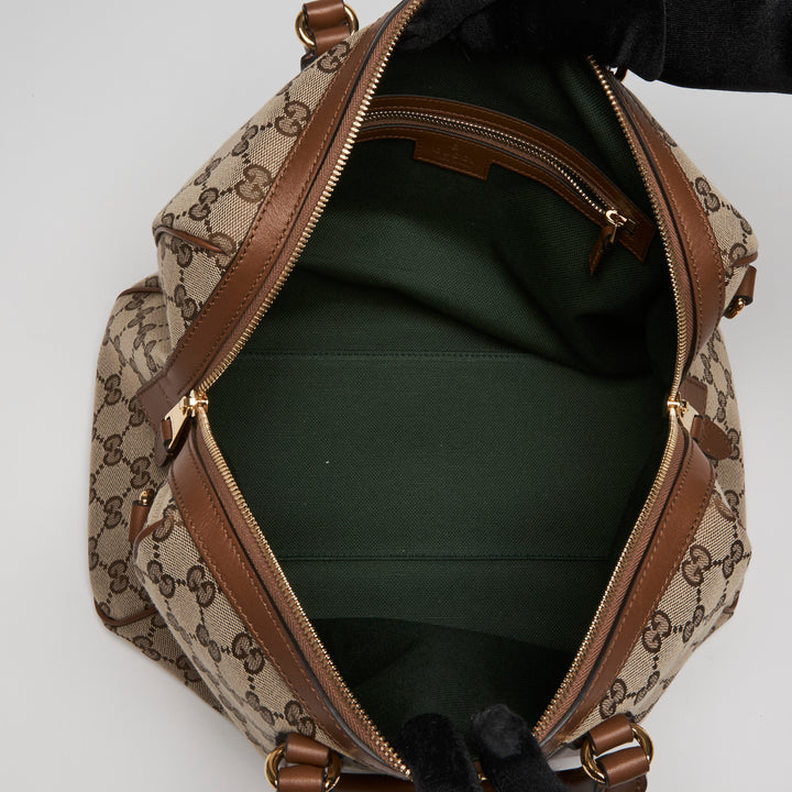 Gucci Brown Monogram Canvas Ophidia Medium Boston Bag