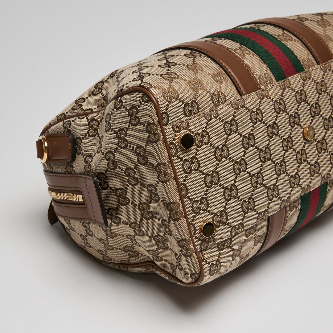 Gucci Brown Monogram Canvas Ophidia Medium Boston Bag