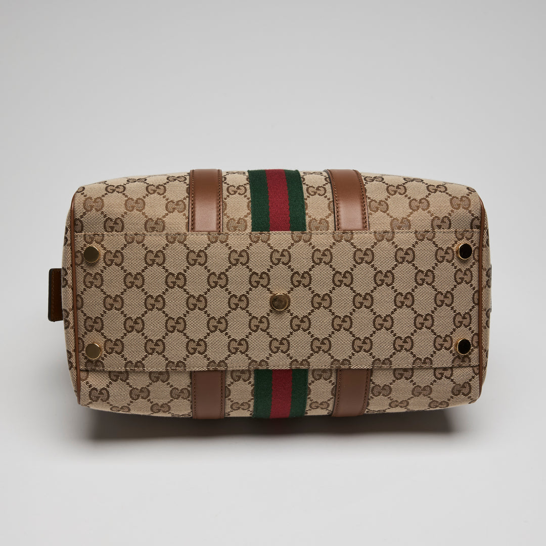 Gucci Brown Monogram Canvas Ophidia Medium Boston Bag